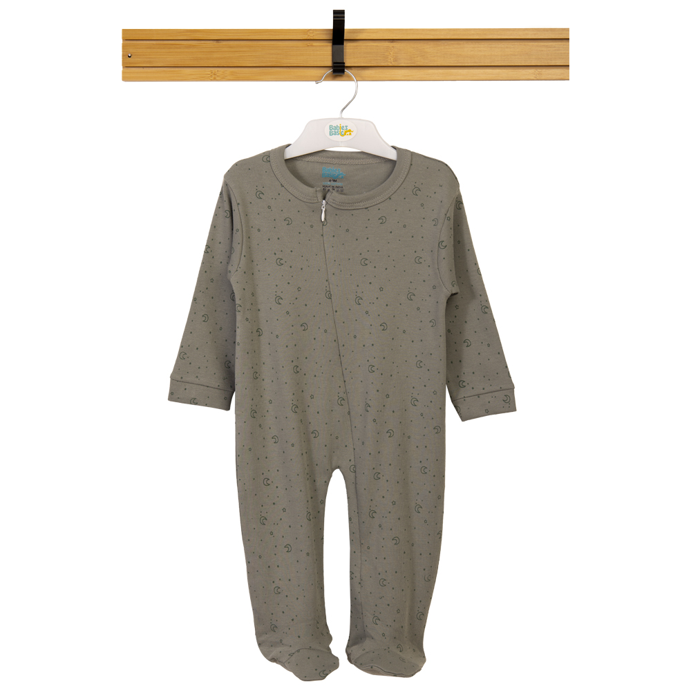 Babies Basic Printed Cotton Long Sleeves Jumpsuit/Romper - Grey
