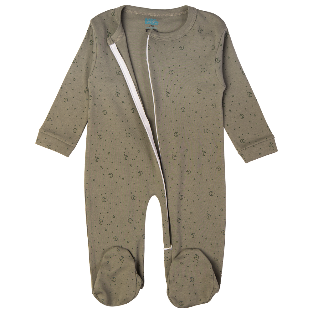 Babies Basic Printed Cotton Long Sleeves Jumpsuit/Romper - Grey