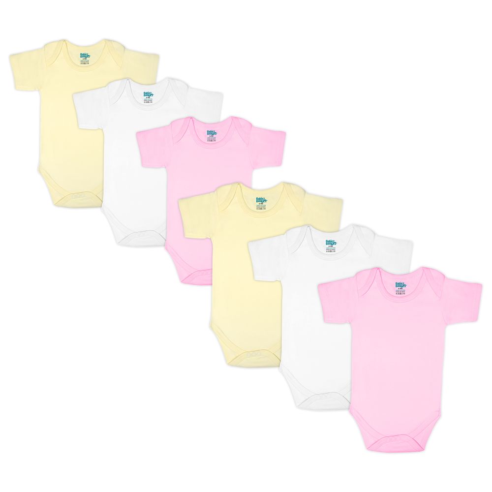 Babies Basic 100% Cotton Girls Short Sleeves Bodysuit - 6 Pcs