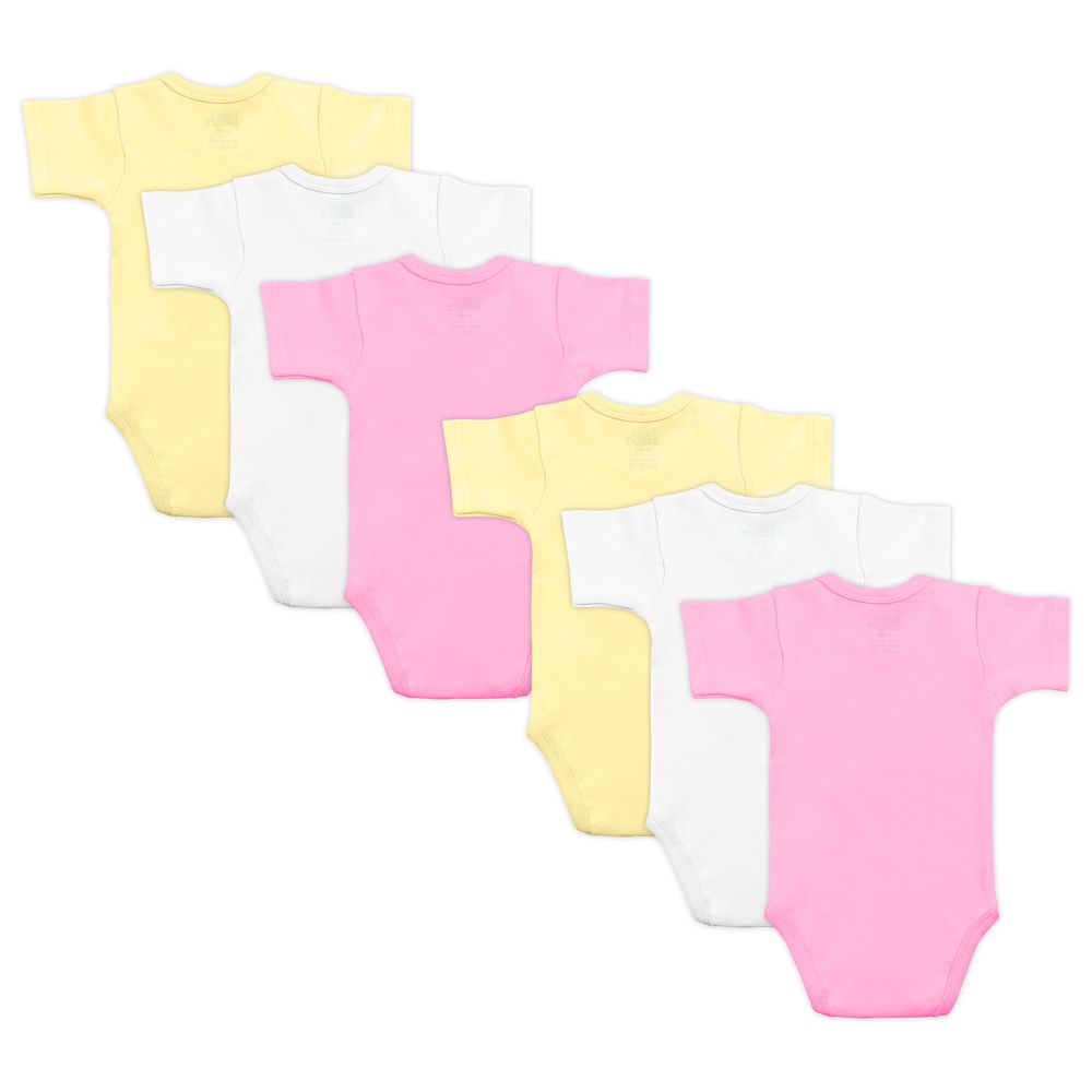 Babies Basic 100% Cotton Girls Short Sleeves Bodysuit - 6 Pcs