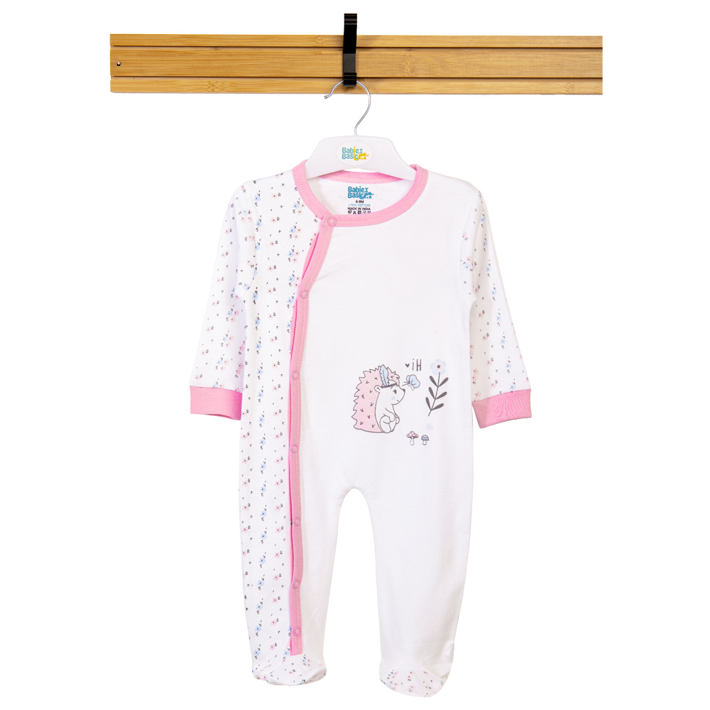 Babies Basic Printed Long Sleeves Jumpsuit/Romper White/Light - Pink