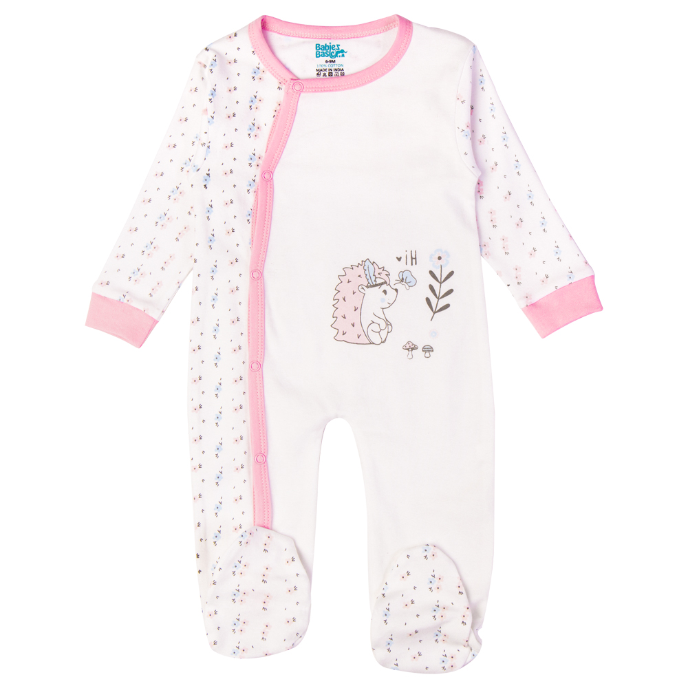 Babies Basic Printed Long Sleeves Jumpsuit/Romper White/Light - Pink