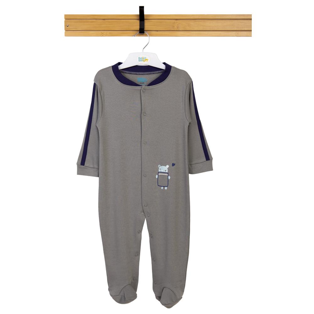 Babies Basic Printed Long Sleeves Romper/Sleepsuit Grey/Black