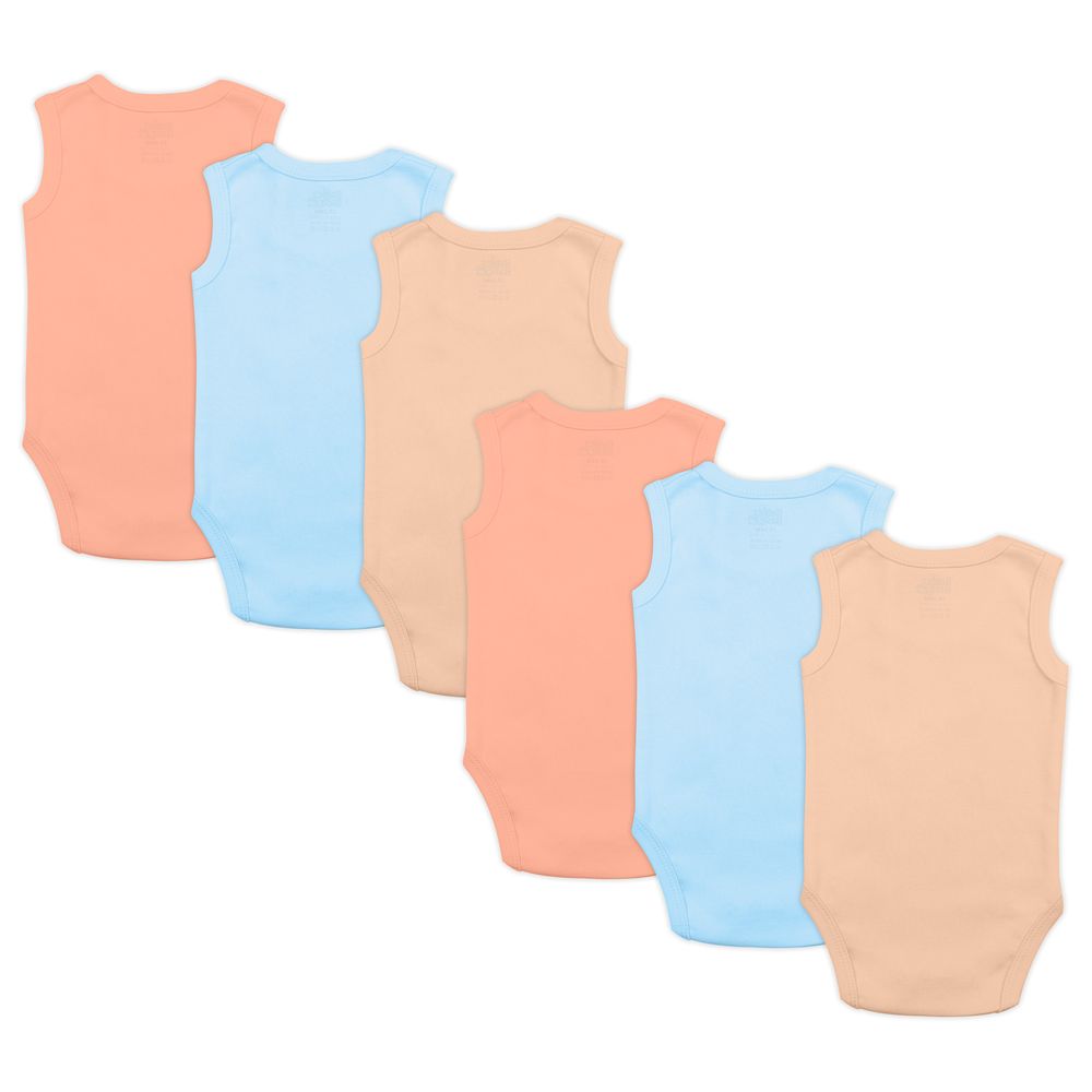 Babies Basic 100% Cotton Boys Sleeveless Bodysuit_Blue/Brown - 6 Pcs