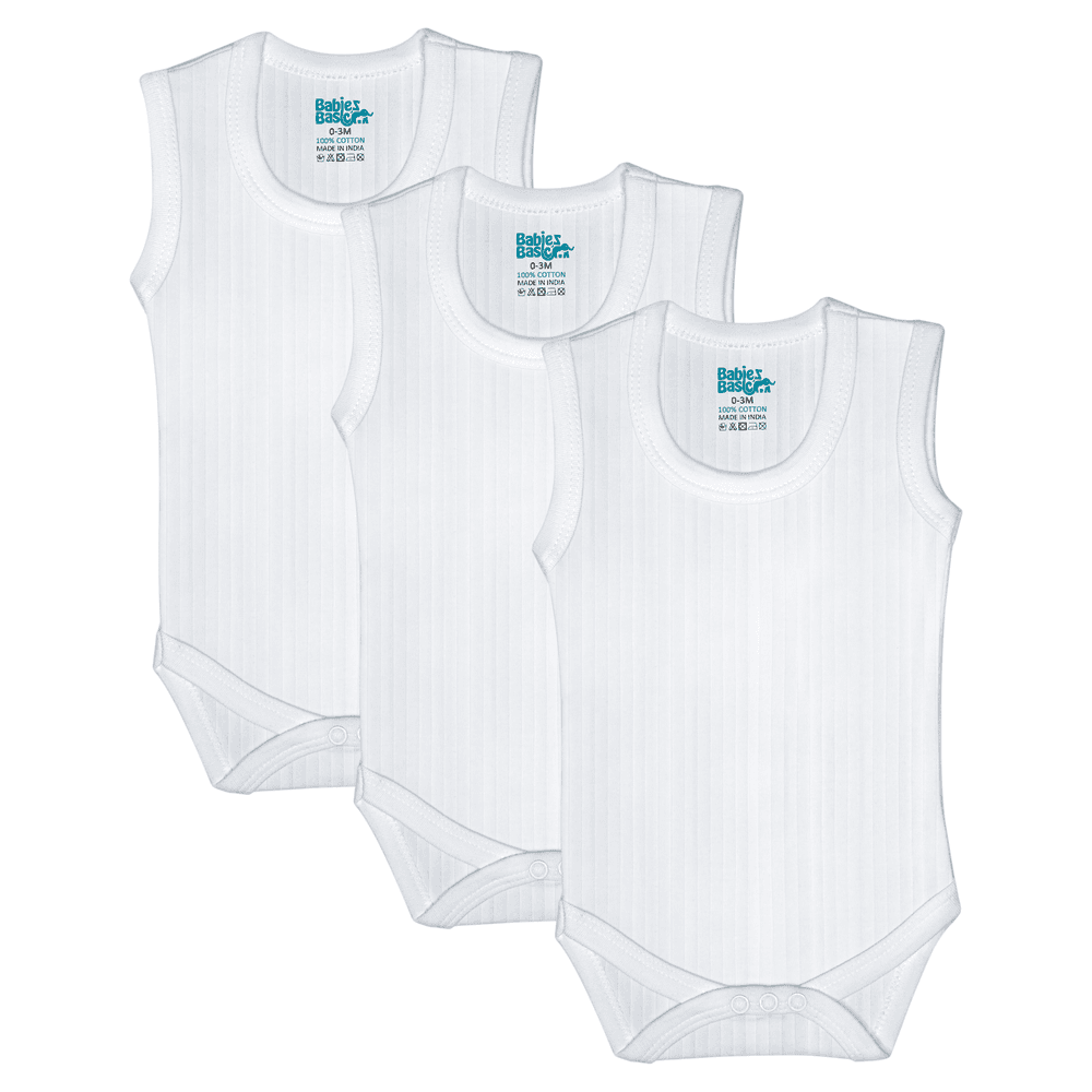 Babies Basic Baby' Sleeveless Cotton Bodysuit - White - 3 Pcs