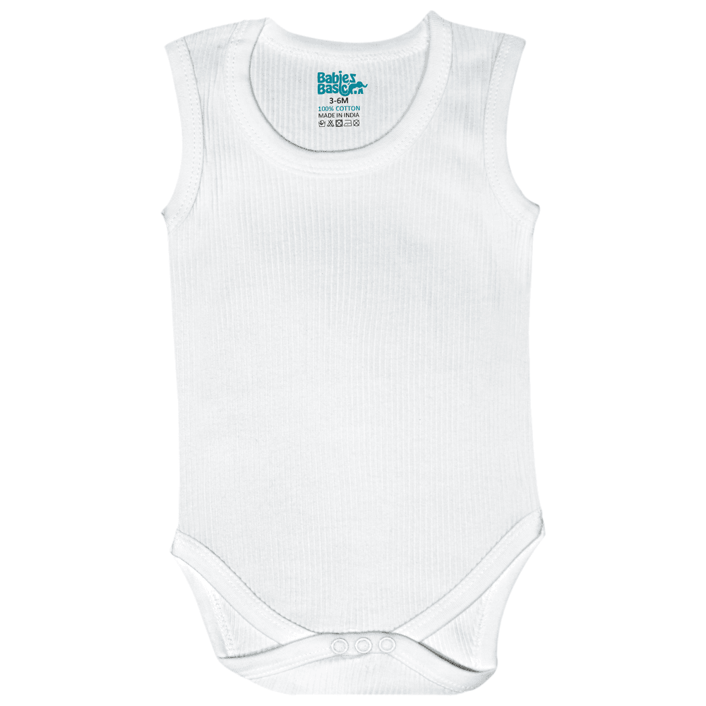 Babies Basic Baby' Sleeveless Super Combed Cotton Cotton Bodysuit - White - 3 Pcs