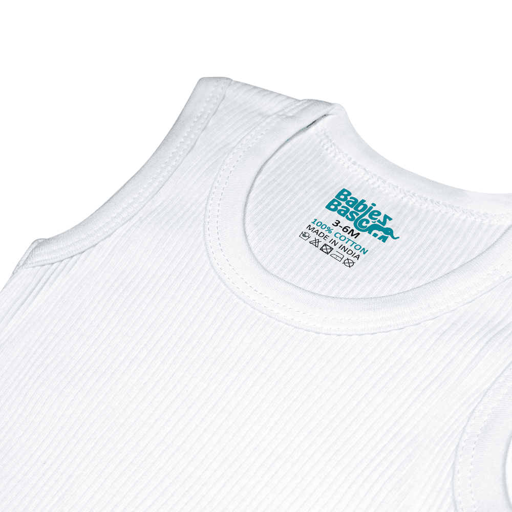 Babies Basic Baby' Sleeveless Super Combed Cotton Cotton Bodysuit - White - 3 Pcs