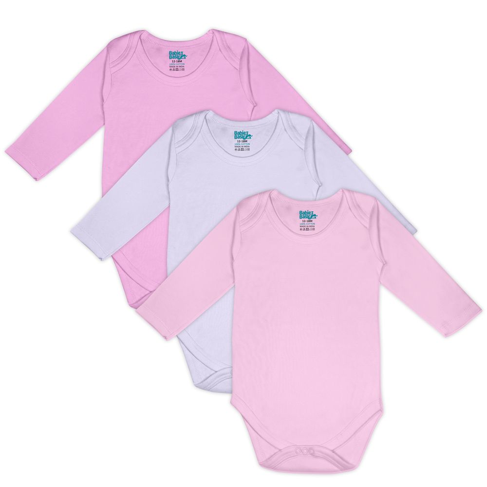Babies Basic Baby' Long Sleeves Bodysuit Pink/Lavender/Light - Pink - 3 Pcs