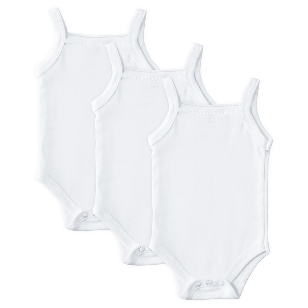 Babies Basic Girl's Sleeveless Romper - White - 3 Pcs