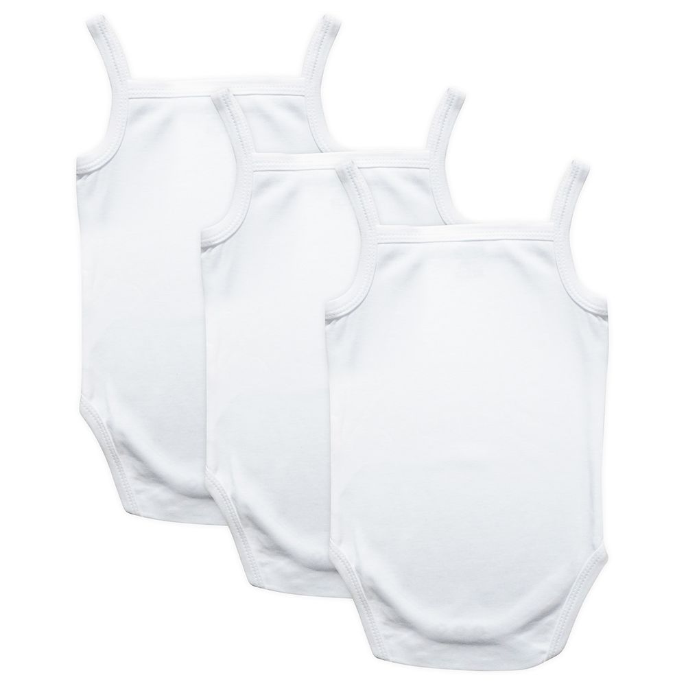 Babies Basic Girl's Sleeveless Romper - White - 3 Pcs