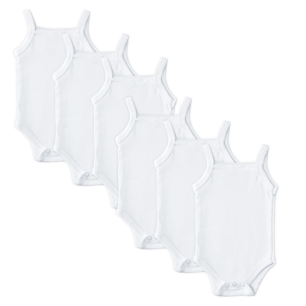 Babies Basic Girl's Sleeveless Romper - White - 6 Pcs