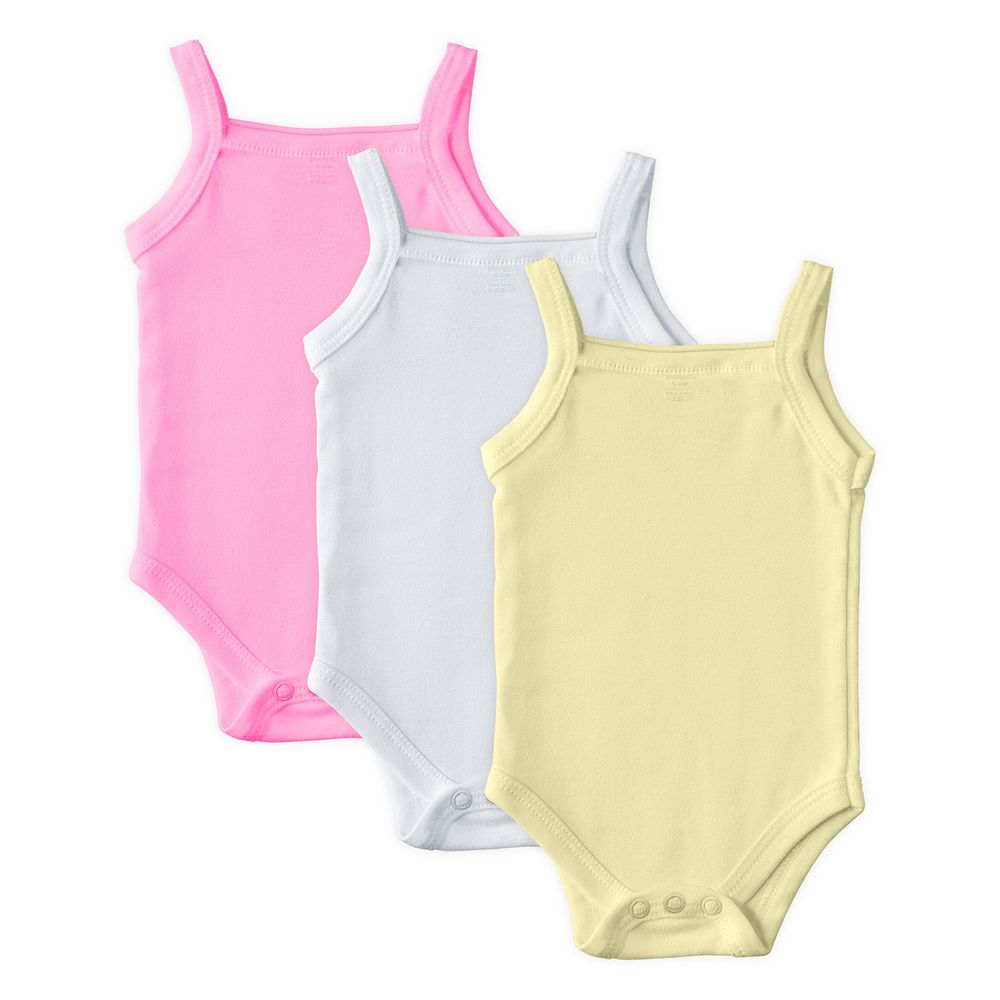 Babies Basic Girl's Sleeveless Romper Pink/Yellow/White - 3 Pcs
