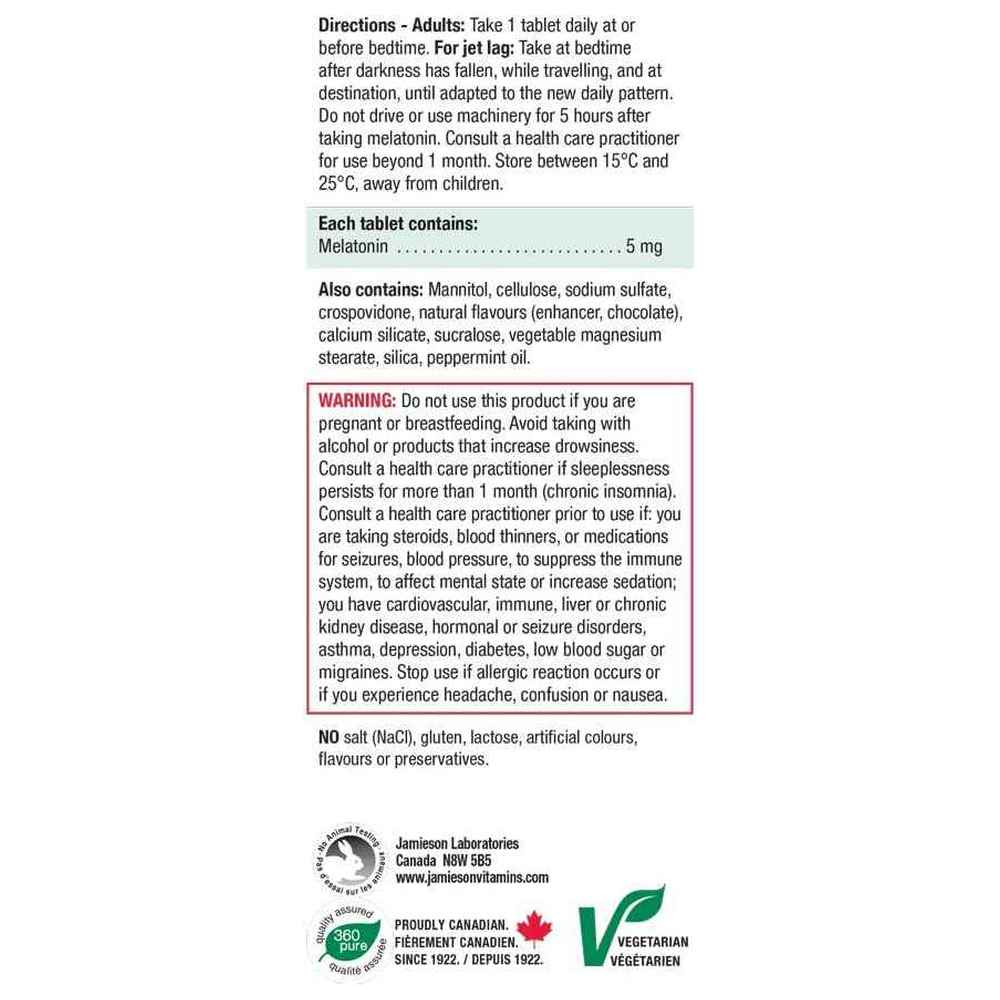 Jamieson - Melatonin 5 mg Tablets - Chocolate Mint - 100 Pcs