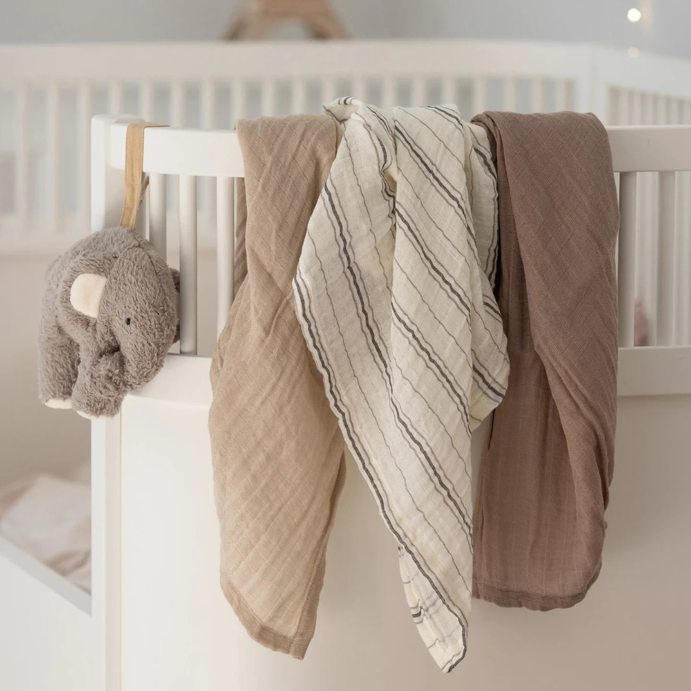 Sebra - Baby Muslin Towel - Cream Stripe - 3 Pc Set