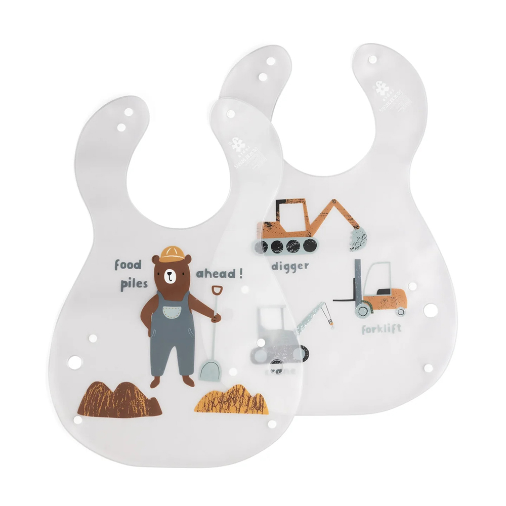 Sebra - Printed Baby Bib - Busy Builders - 2 Pc Set