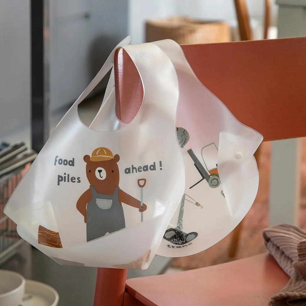 Sebra - Printed Baby Bib - Busy Builders - 2 Pc Set