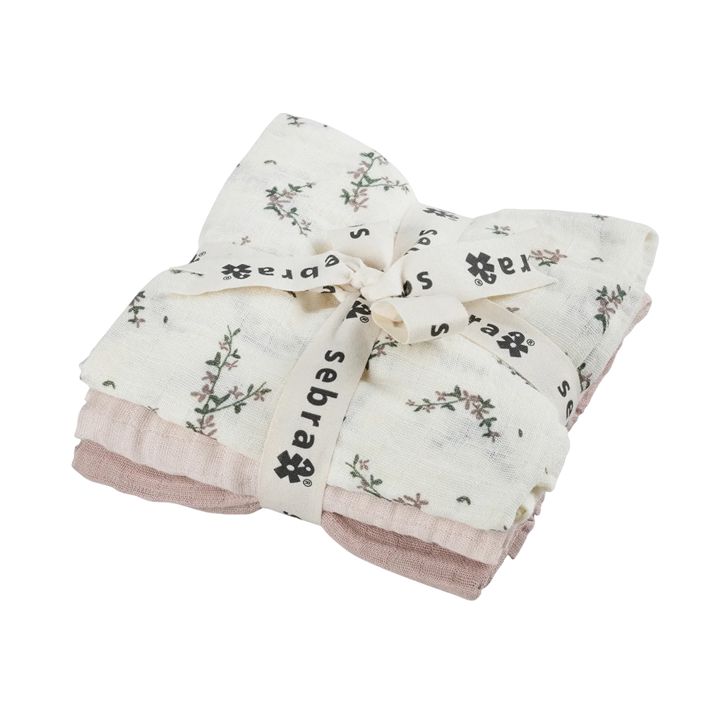 Sebra - Baby Muslin Towel - Powder Blossom - 3 Pc Set