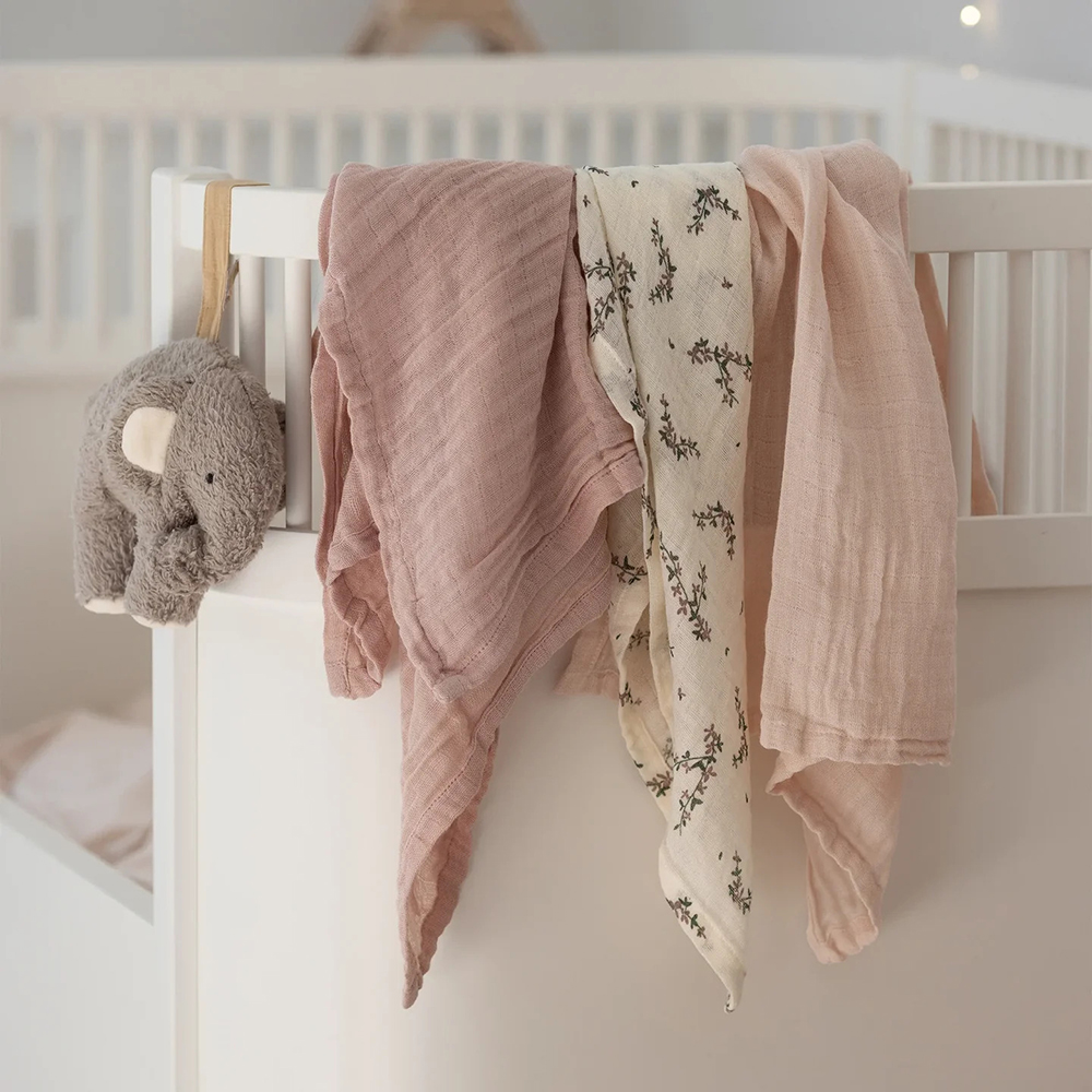 Sebra - Baby Muslin Towel - Powder Blossom - 3 Pc Set