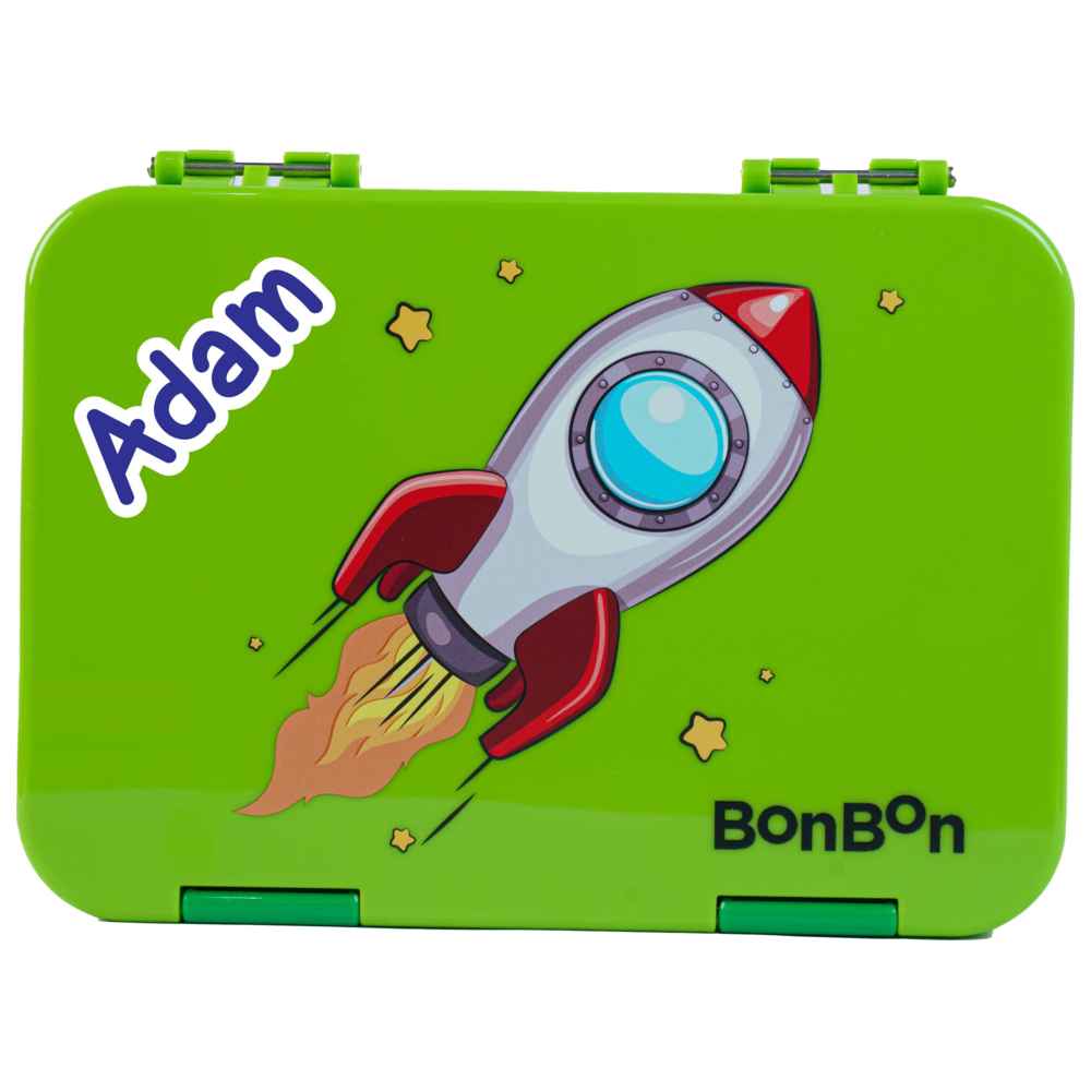 Bonbon - Personalized Prime 4-6 Compartment Leakproof Lunchbox - Rocket Launch