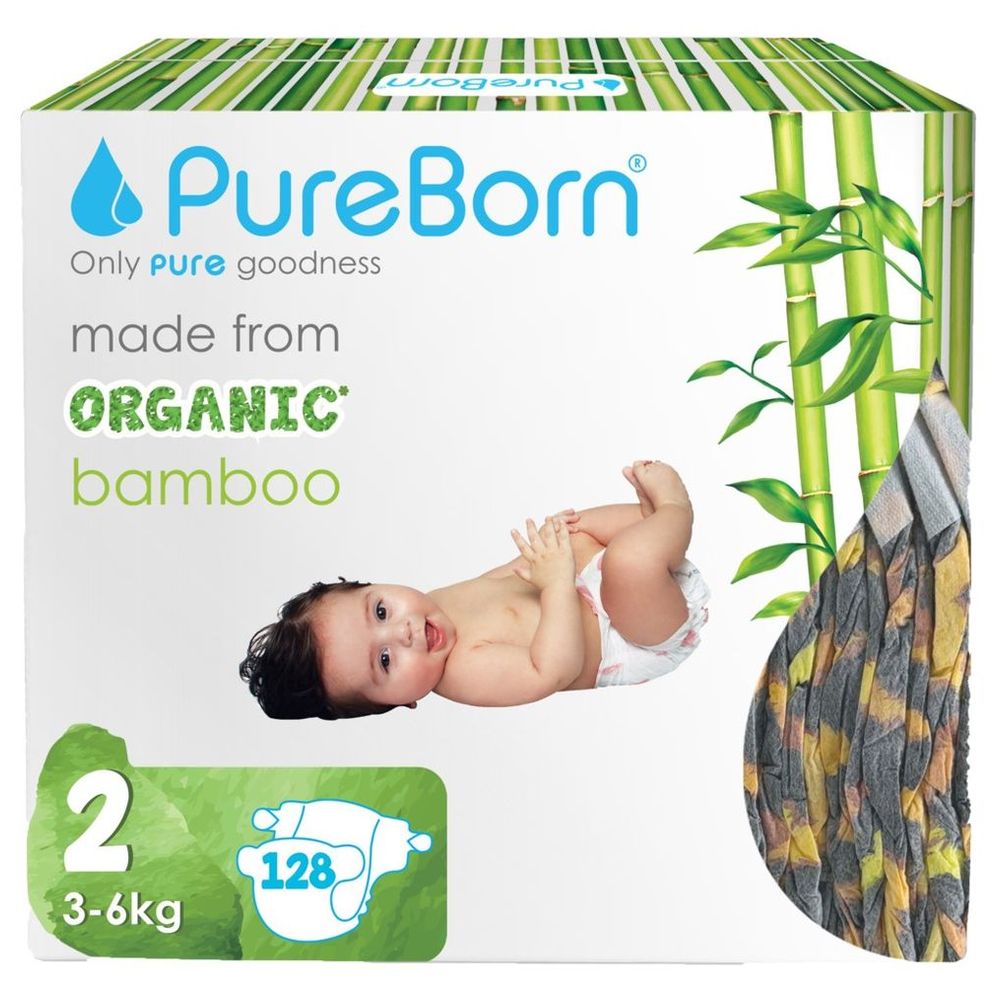 Pureborn - Organic Nappies - Size 2 - S - 3-6 kg - 128 Count