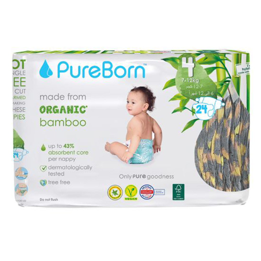 Pureborn - Organic Nappies - Size 4 - L - 7-12 kg - 24 Count