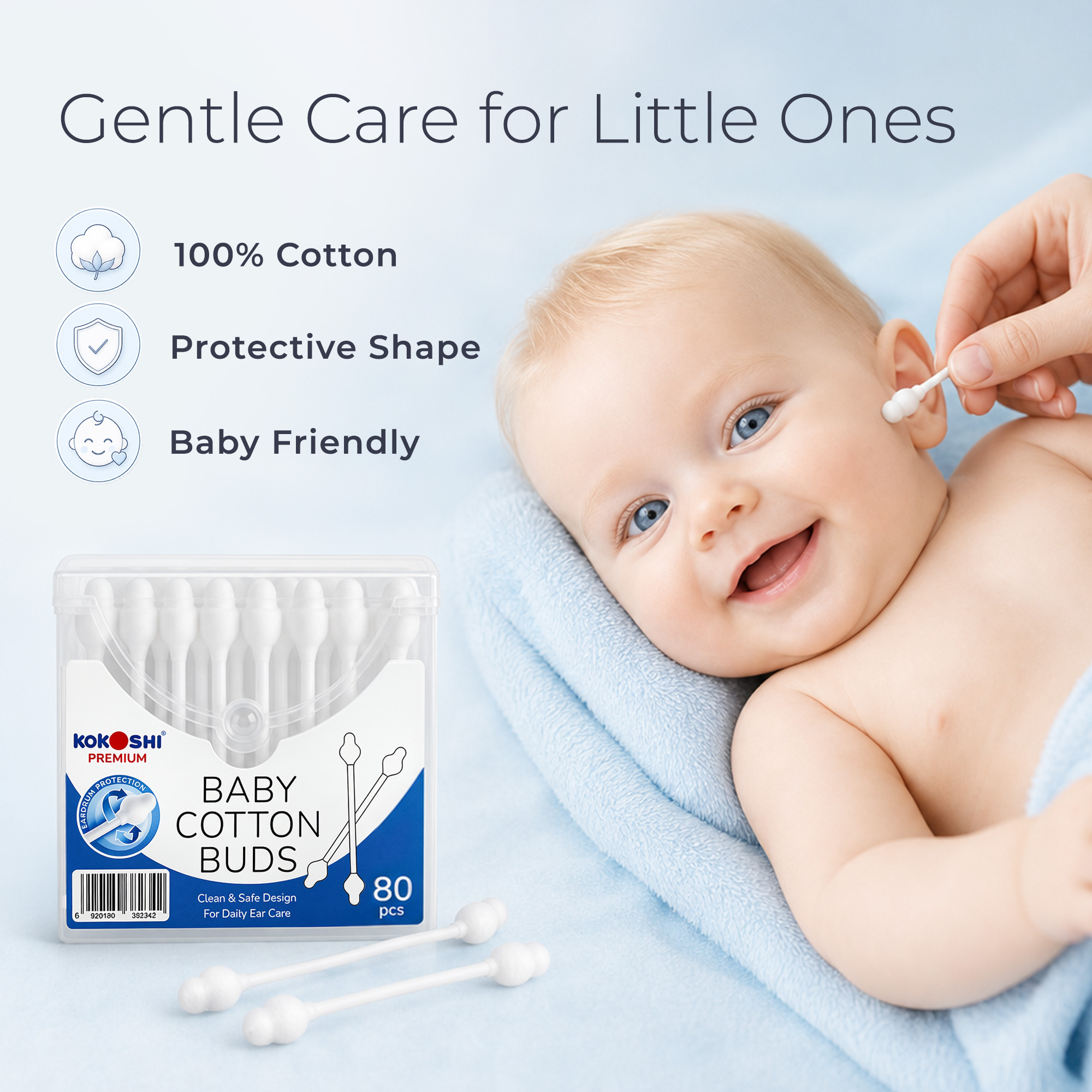 Kokoshi - Premium Baby Cotton Buds - White - 80 Pc Set