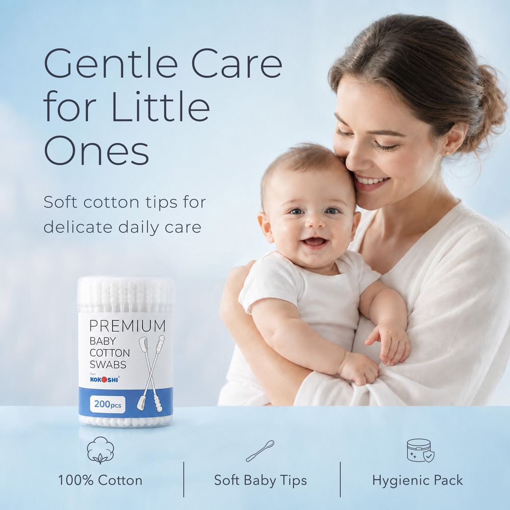 Kokoshi - Premium Baby Cotton Dual Tip Swabs - 200 Pcs