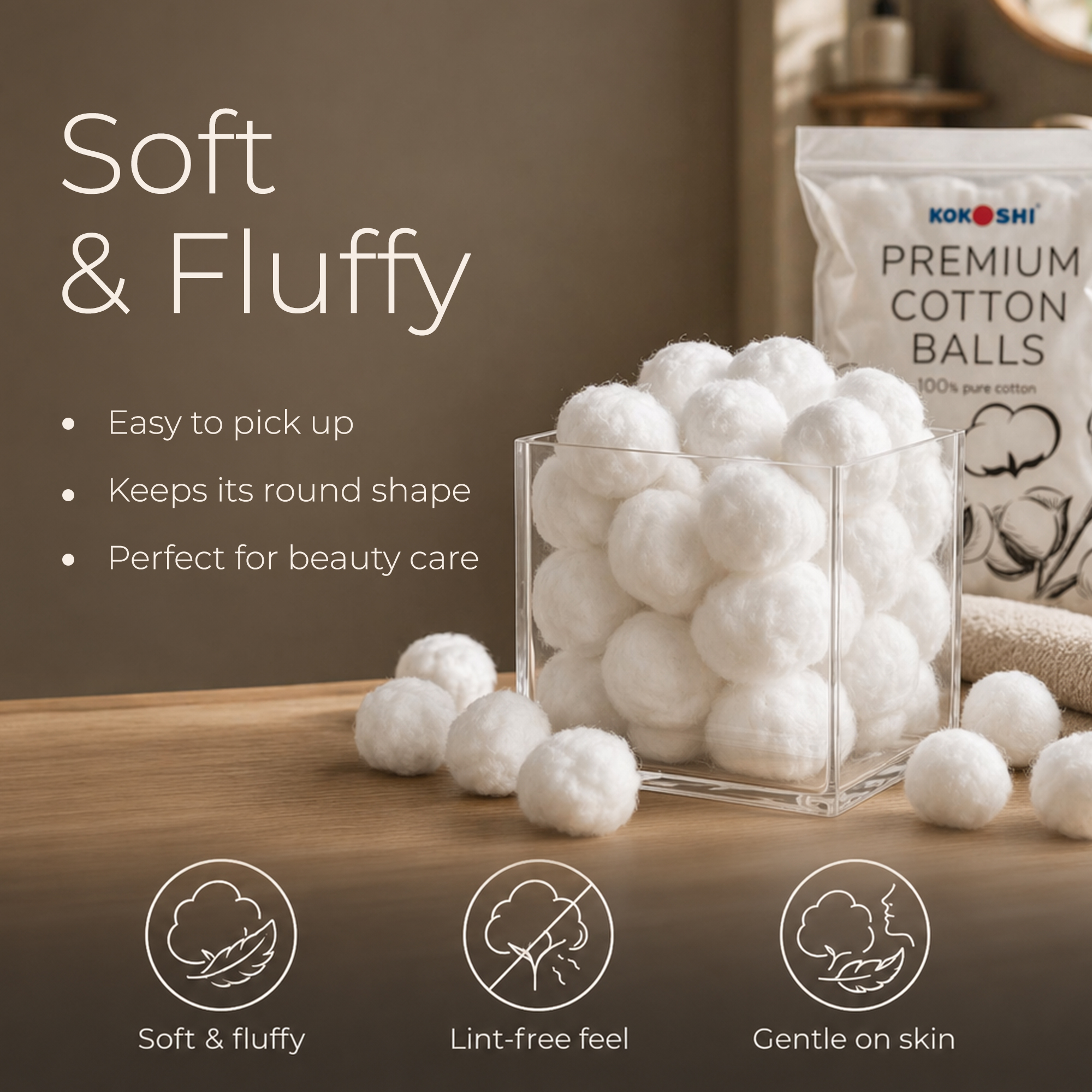 Kokoshi - Premium Cotton Balls - White - 100 Pc Set