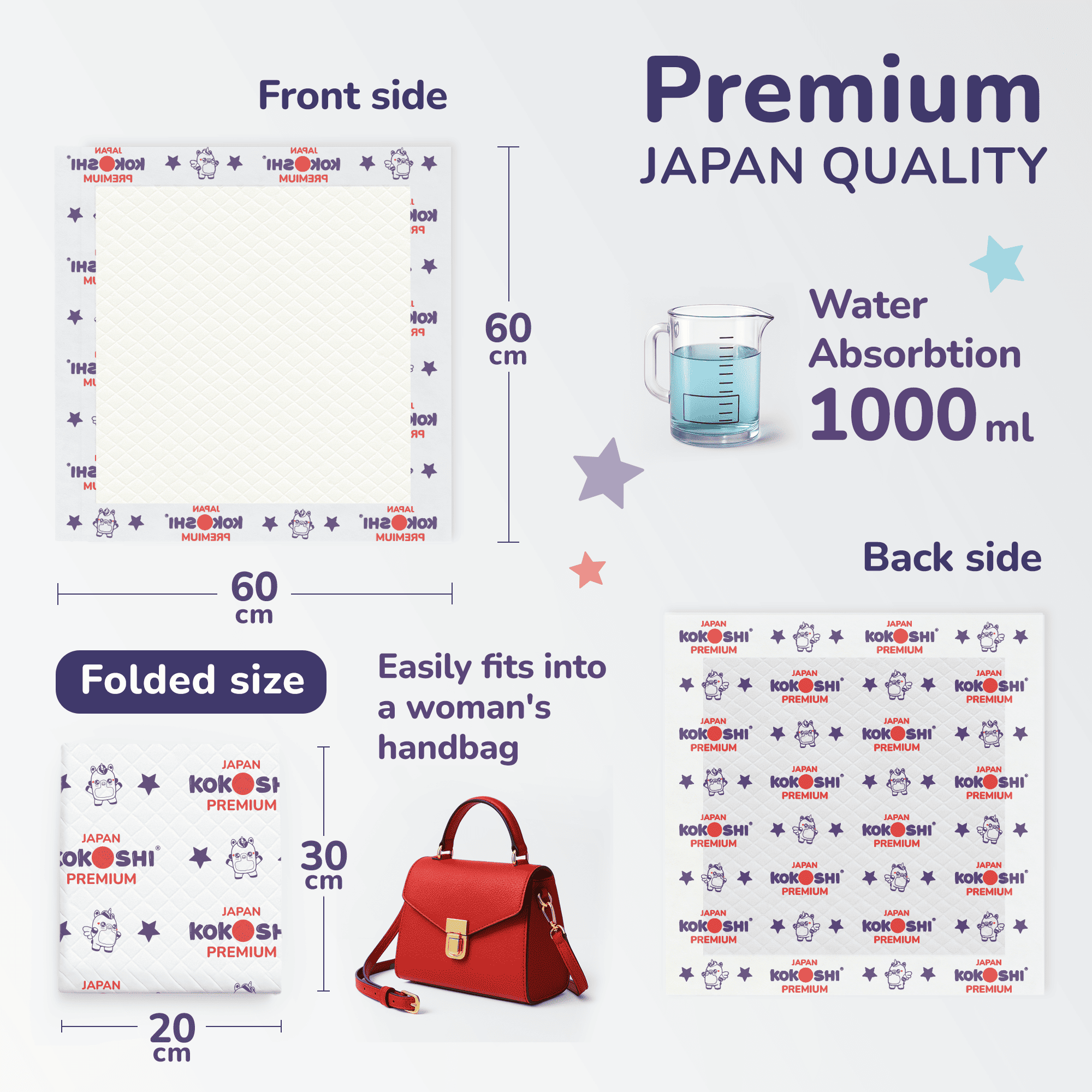 Kokoshi - Premium Disposable Baby Changing Mats - 60x60cm - 25pcs