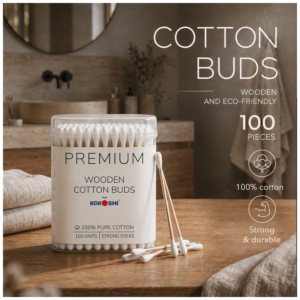 Kokoshi - Premium Cotton Wooden Buds - White