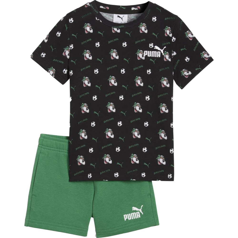 Puma Kids Super Puma T-Shirt and Shorts Black/Green - 2 Pcs