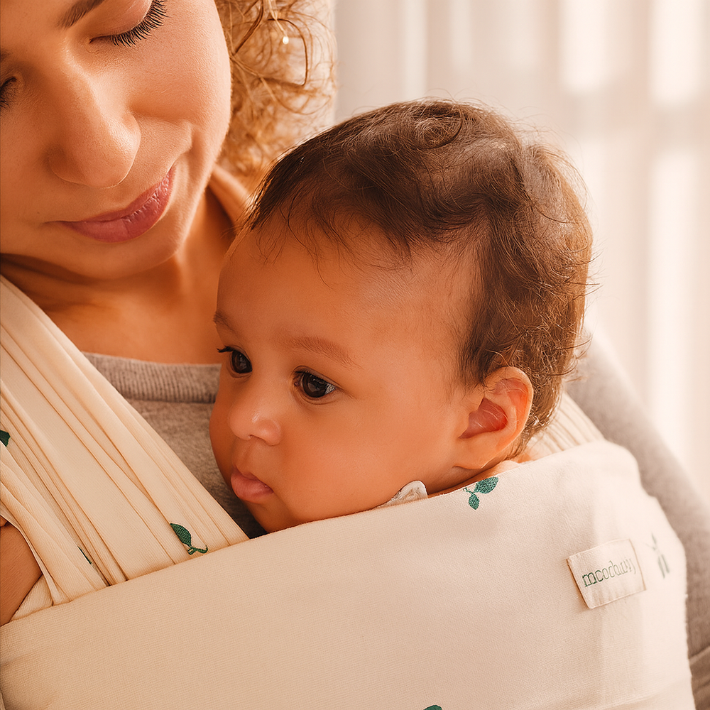 Moonboon Organic Cotton Baby Wrap - Leaves - Beige