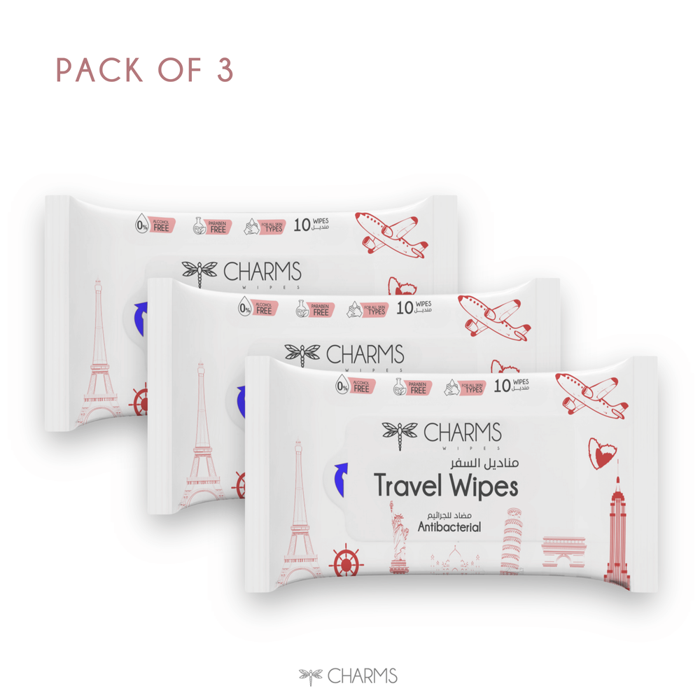 Charms - Travel Wipes Antibacterial Alcohol & Paraben-free - 10 Sheets