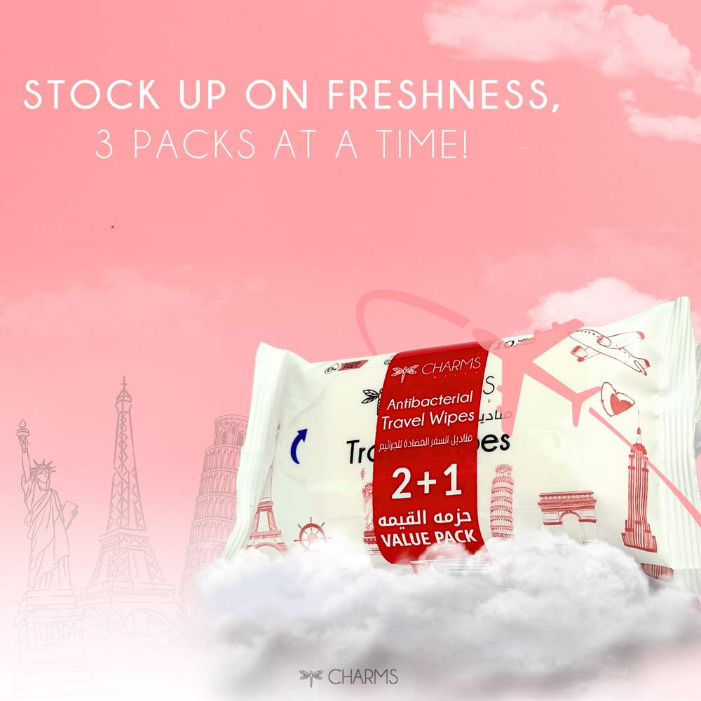 Charms - Travel Wipes Antibacterial Alcohol & Paraben-free - 10 Sheets
