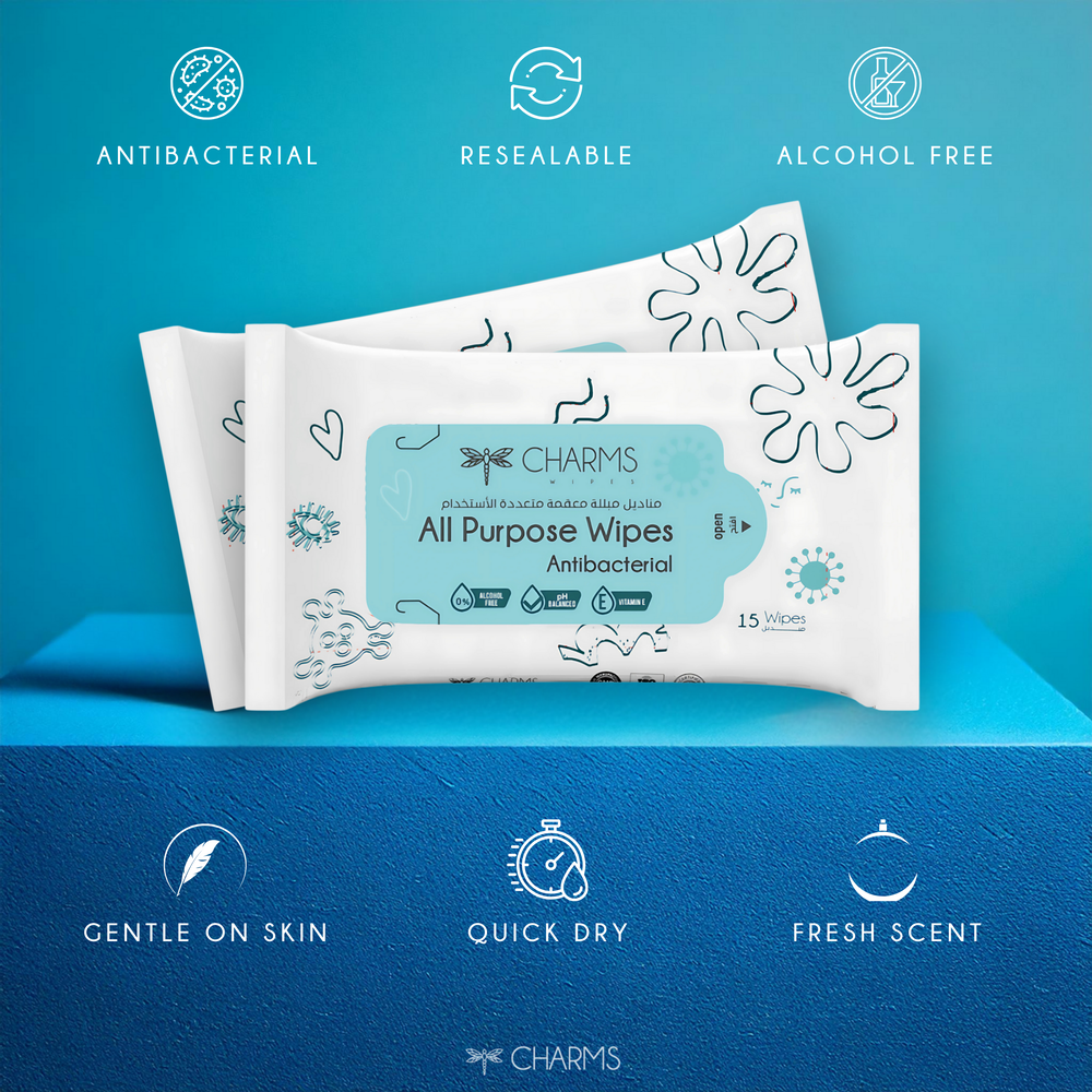 Charms - All Purpose Wipes Antibacterial - 15 Sheets