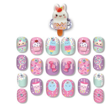 Hot Focus - Pop Nail Glitz Press-On Nails & Matching Rings - Multicolor