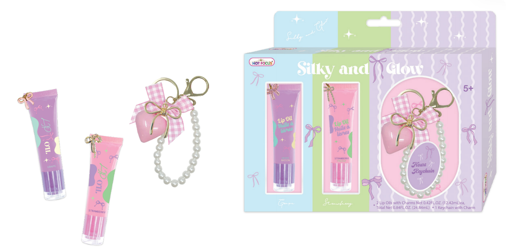 Hot Focus - Silky & Glow Lip Oil With Keychain Set - Multicolor - 3 Pcs - 12.42 ml