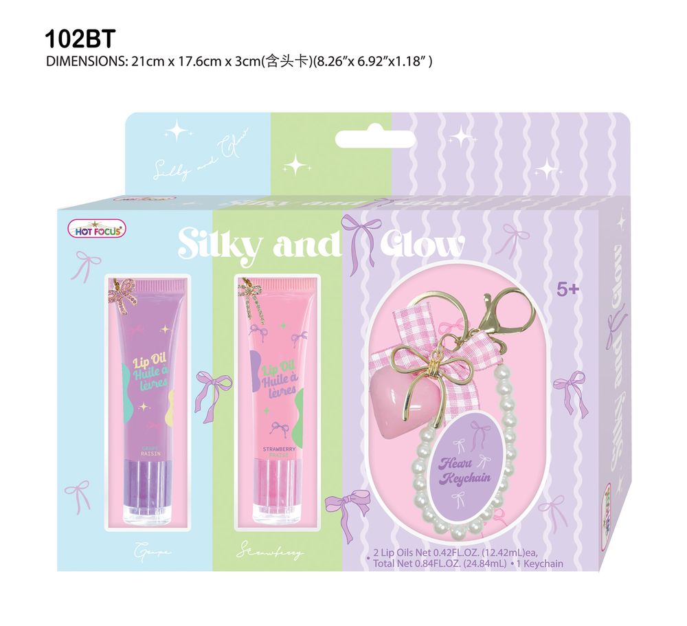Hot Focus - Silky & Glow Lip Oil With Keychain Set - Multicolor - 3 Pcs - 12.42 ml