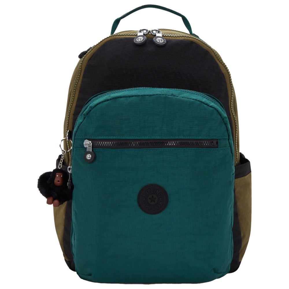 Kipling - Seoul Backpack With Laptop Compartment - Black Khaki Block - 17-Inch
