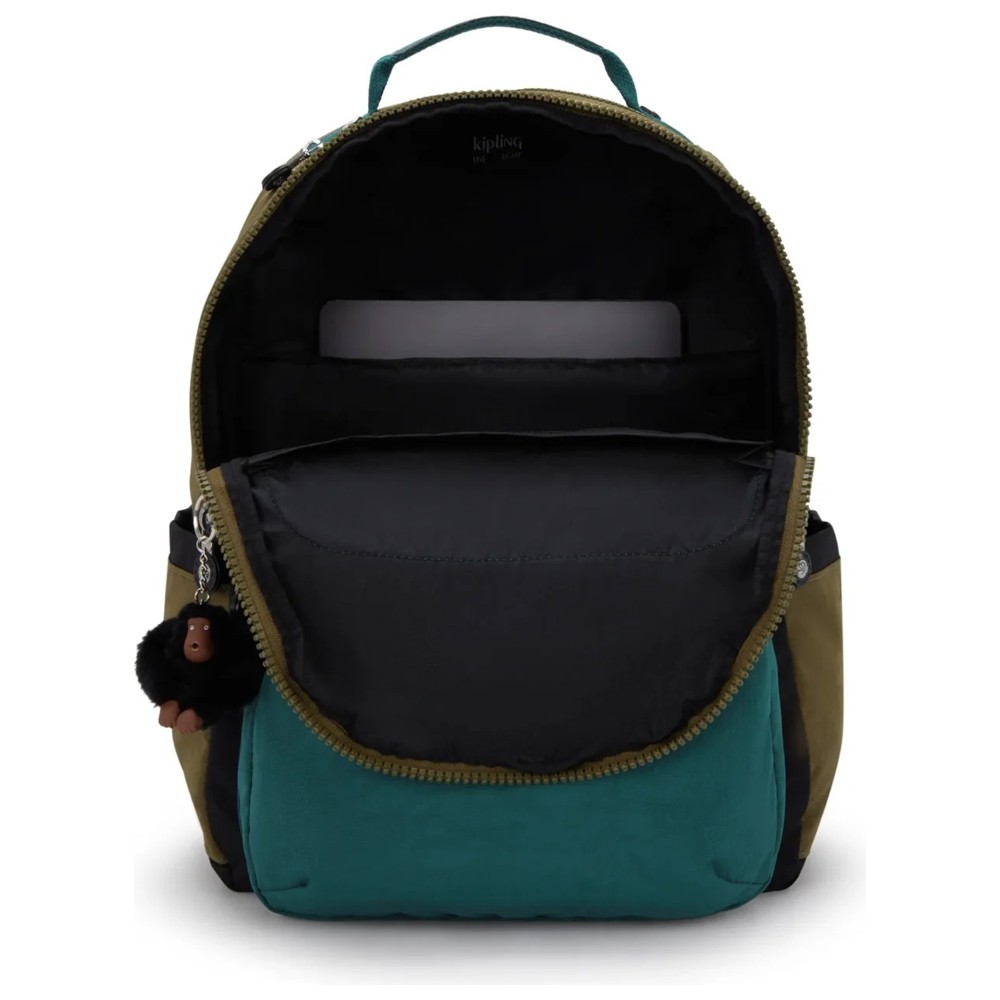 Kipling - Seoul Backpack With Laptop Compartment - Black Khaki Block - 17-Inch