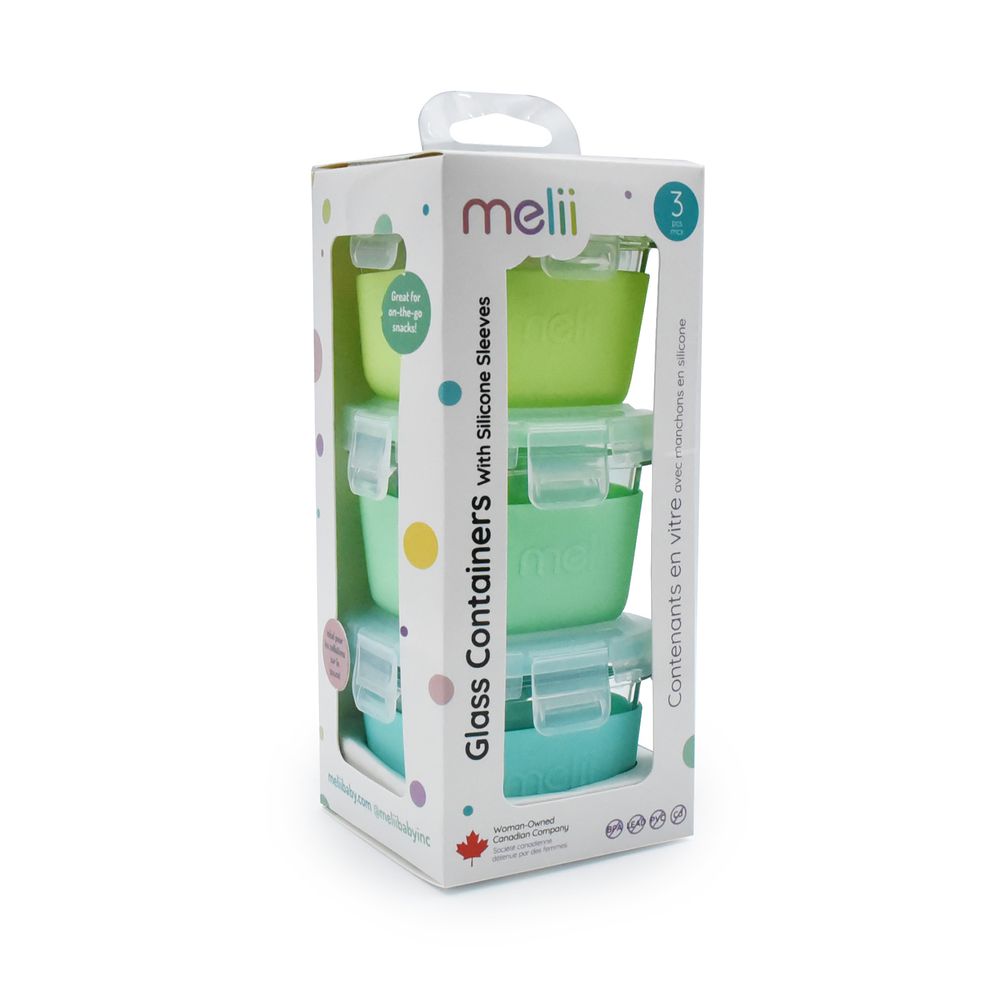 Melii Glass Food Storage Containers With Silicone Sleeve - Green/Mint/Turquoise - 3 Pcs - 160 ml