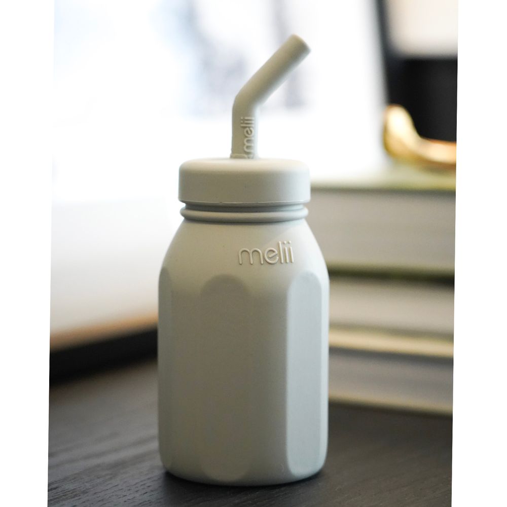 Melii - Silicone Water Bottle With Straw - Grey - 230ml