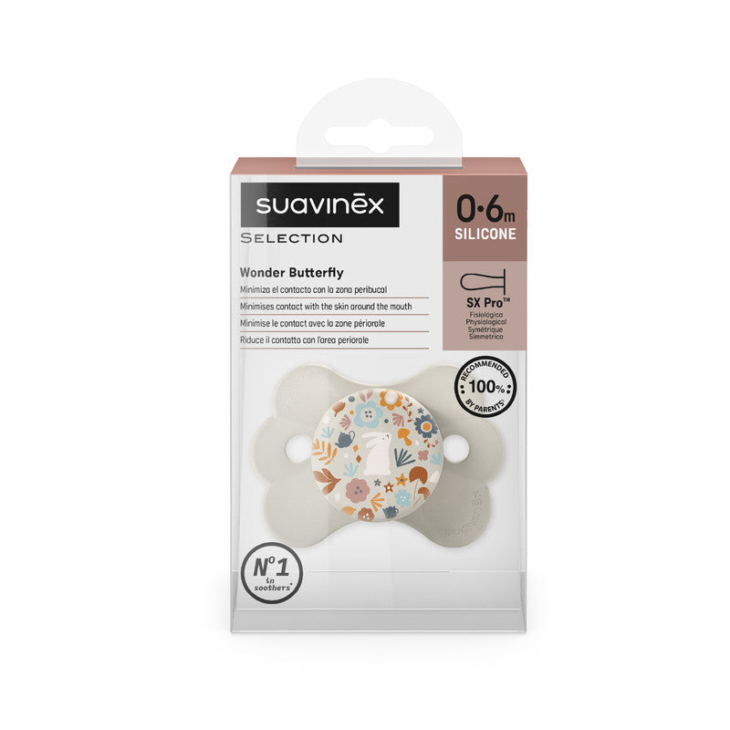 Suavinex - SX Pro Ultra Soft Butterfly Shape Baby Pacifier 0-6 months - Beige
