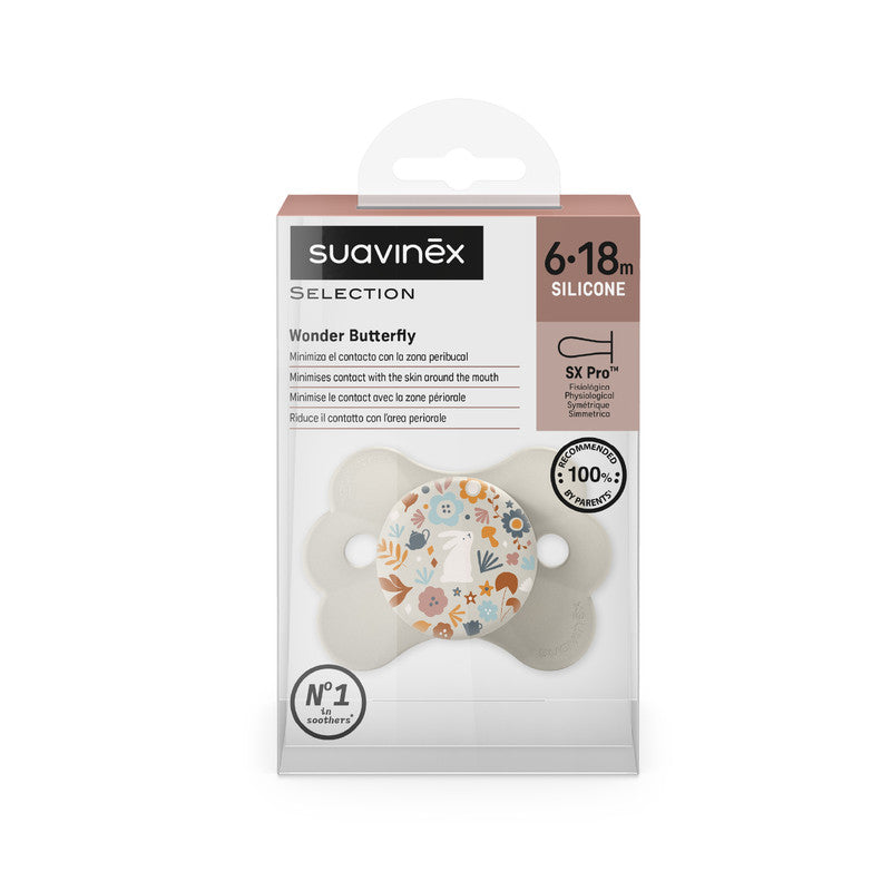 Suavinex - SX Pro Ultra Soft Butterfly Shape Baby Pacifier 6-18 months - Beige