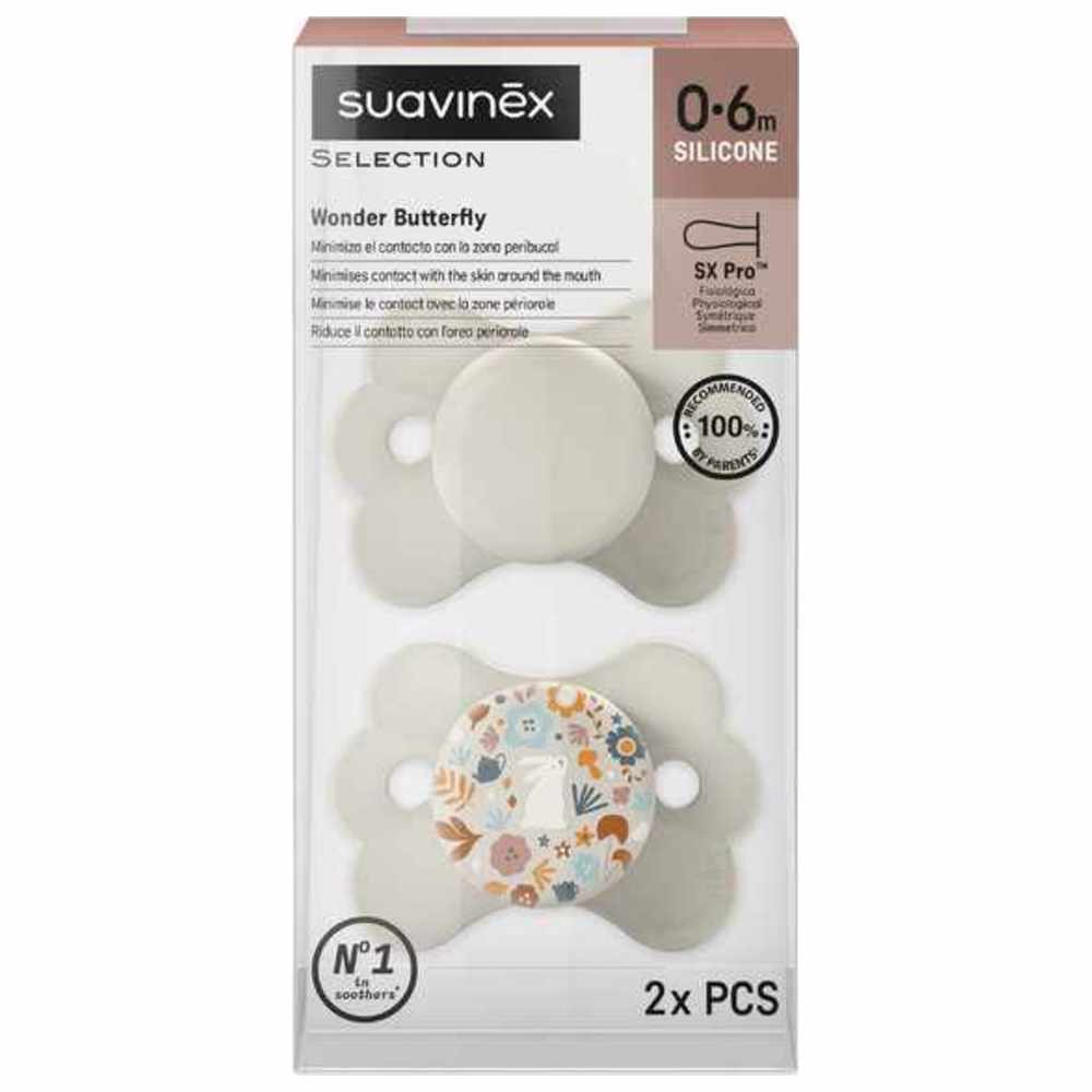 Suavinex - SX Pro Ultra Soft Butterfly Shape Baby Pacifier 0-6 M Pack of 2 - Beige