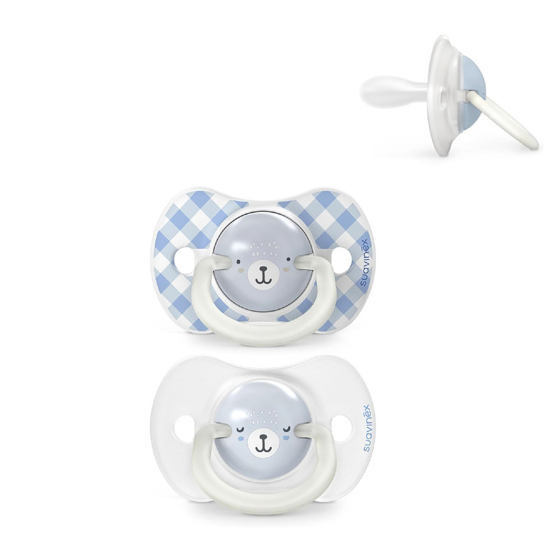 Suavinex - Glow In The Dark Silicone Teat Pacifier - 0-6M - Blue - 2 Pc Set