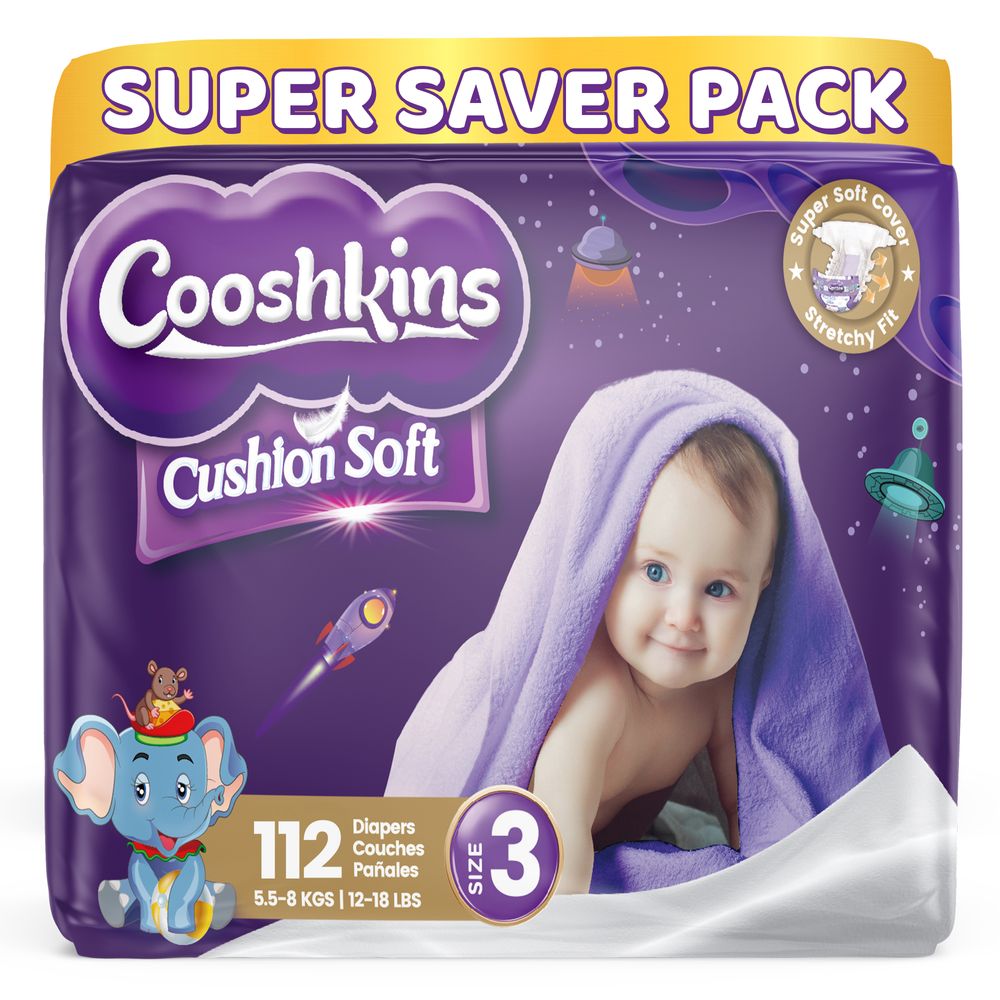 Cooshkins - Baby Cushion Soft Disposable Diapers - Size 3 - 5.5-8 kg - 112 Pcs