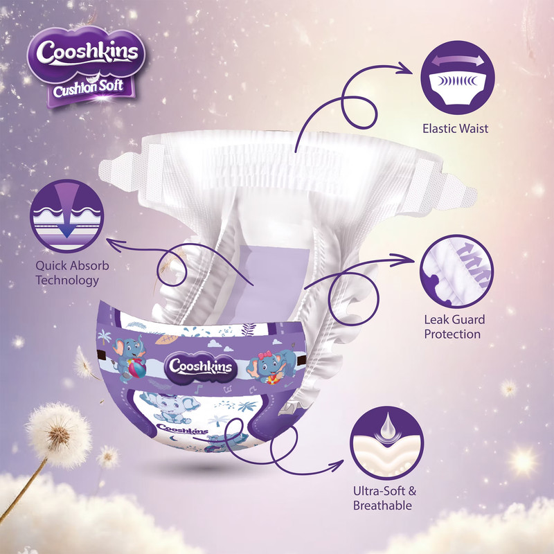 Cooshkins - Baby Cushion Soft Disposable Diapers - Size 4 - 7-12 kg - 96 Pcs