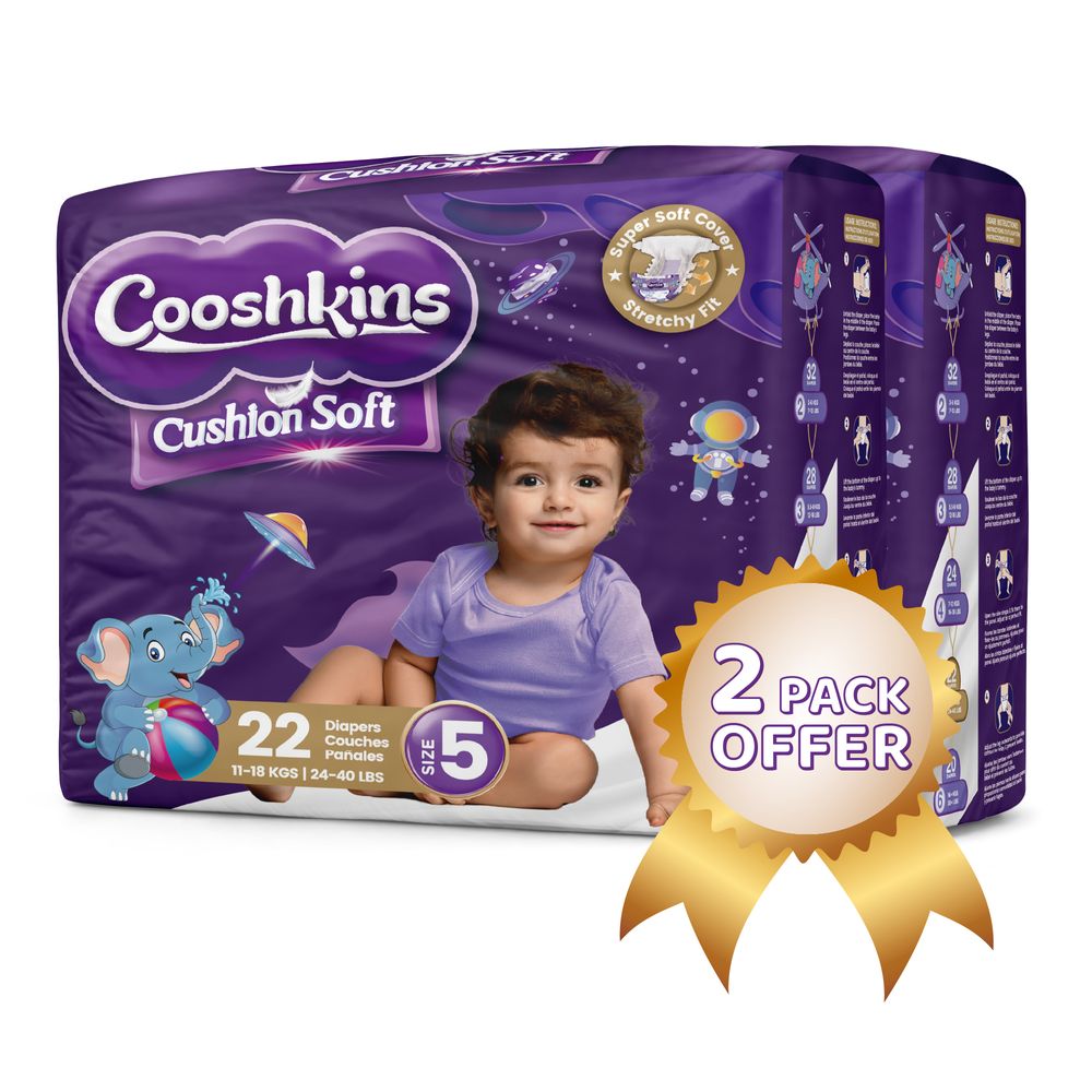 Cooshkins - Baby Cushion Soft Disposable Diapers - Size 5 - 11-18 kg - 44 Pcs