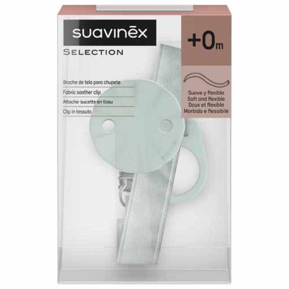 Suavinex - Baby Pacifier Clip Made of Soft Fabric 0+ Months - Green